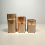 LED Kerzen im Glas | 3er Set | gold