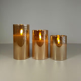 LED Kerzen im Glas | 3er Set | gold